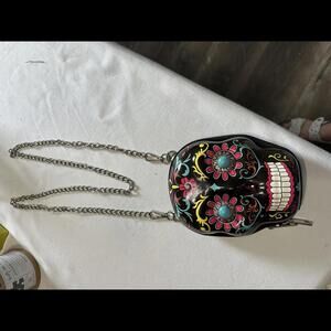 Colorful Sugar Skull Crossbody Bag with Chain Strap